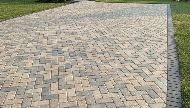Completed interlocking paver driveway installation by professional landscapers in Columbus, OH