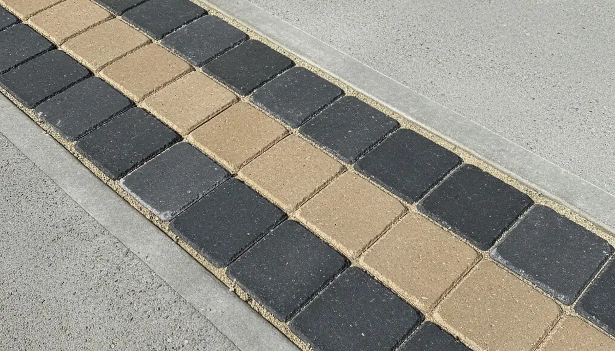 Decorative driveway paver border with clean soldier course edging by landscapers in Columbus, OH