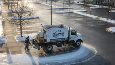 Professional de-icing and salt application for safe winter surfaces by landscapers in Columbus, OH