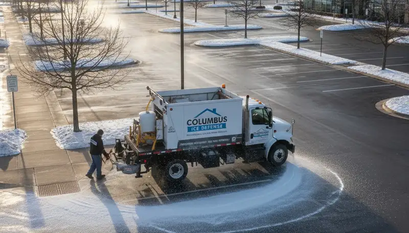 Professional de-icing and salt application for safe winter surfaces by landscapers in Columbus, OH