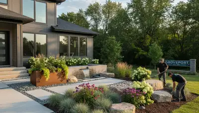 Landscaping crew providing lawn care and outdoor maintenance in Columbus, OH