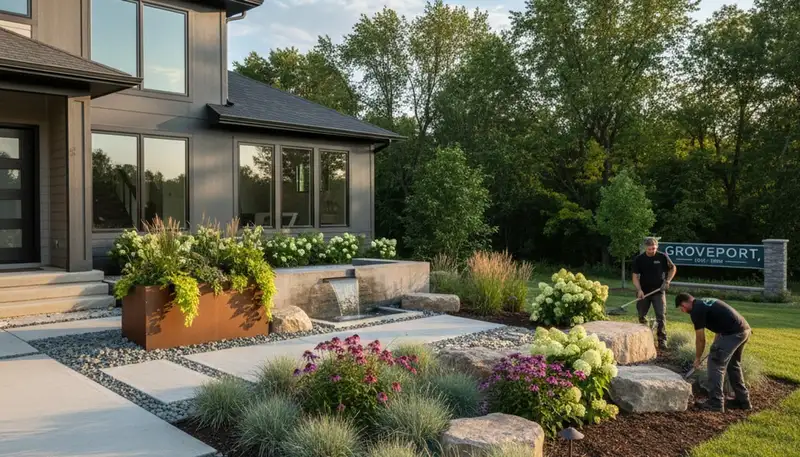 Landscaping crew providing lawn care and outdoor maintenance in Columbus, OH