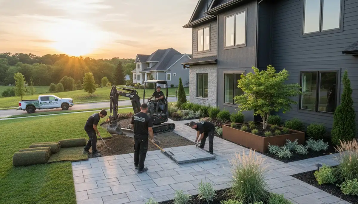 Landscaping crew serving Columbus, OH with professional lawn and landscape services