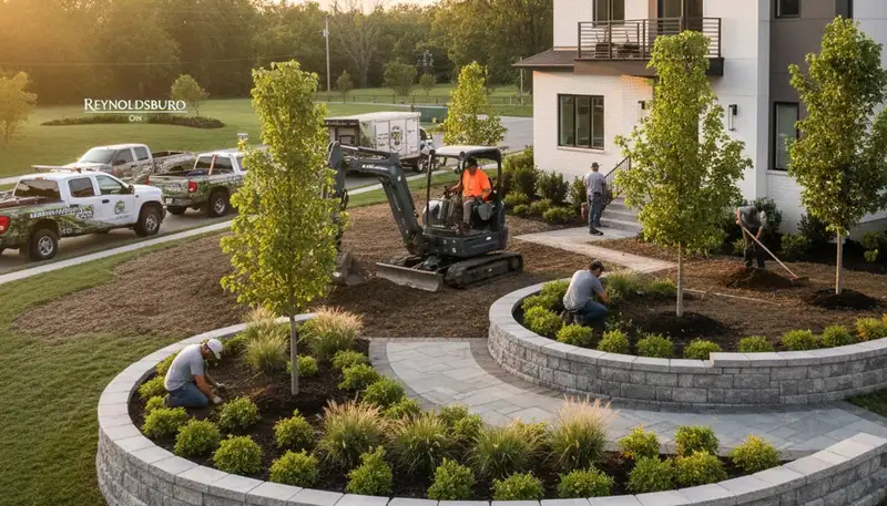 Landscaping crew serving Columbus, OH with professional lawn and garden maintenance