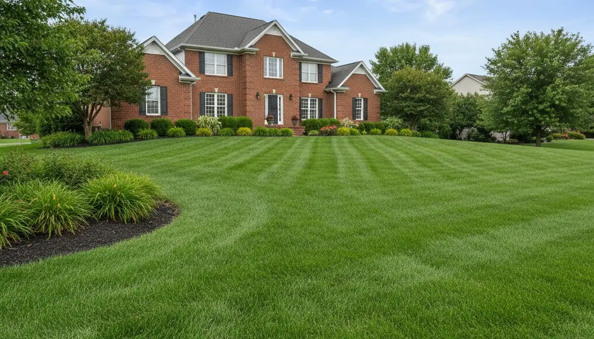 Lush green lawn with dense turf showing professional lawn care results in Columbus, OH