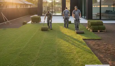 Fresh sod installation by Chop Chop Landscaping in Columbus, OH creating a lush, green residential lawn
