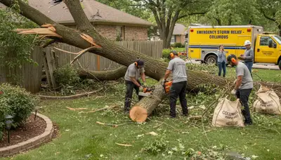 Storm debris removal and yard cleanup by professional landscapers in Columbus, OH after severe weather